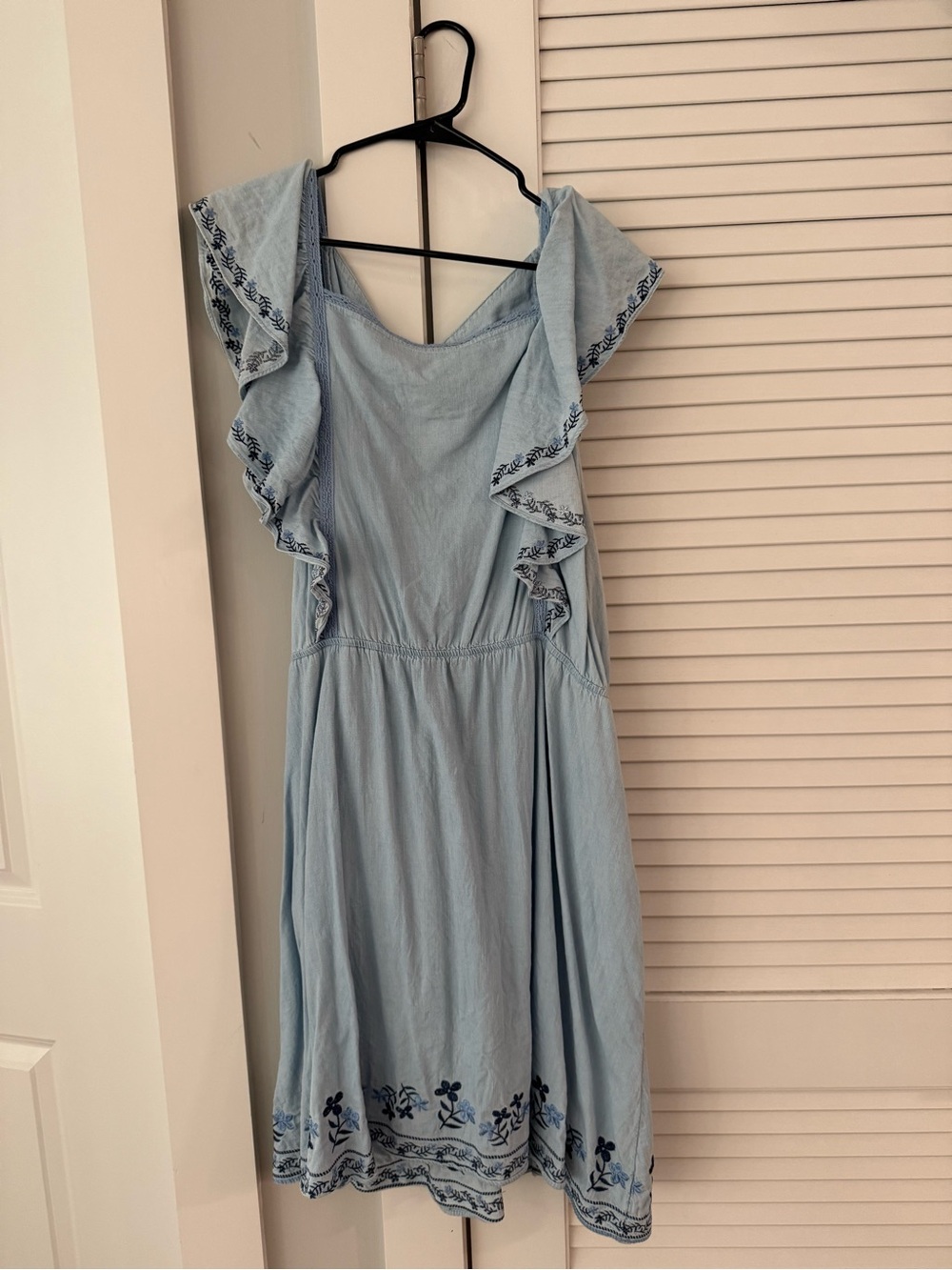 Old Navy Light Blue Embroidered Ruffle Mini Dress